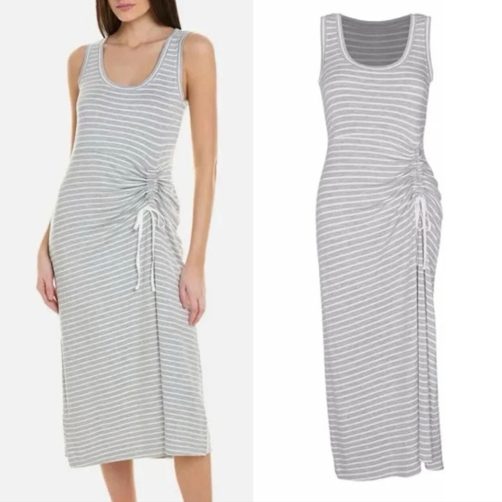 Cabi Women's Small Gray & White Striped Easy Sleeveless Long Dress Like New